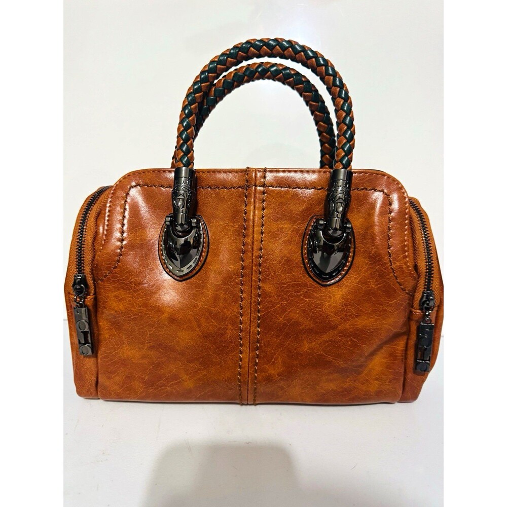 WESTERN STYLE HANDBAG, VEGAN LEATHER, BRAIDED HANDLES, BEAUTIFUL CRAFTSMANSHIP
